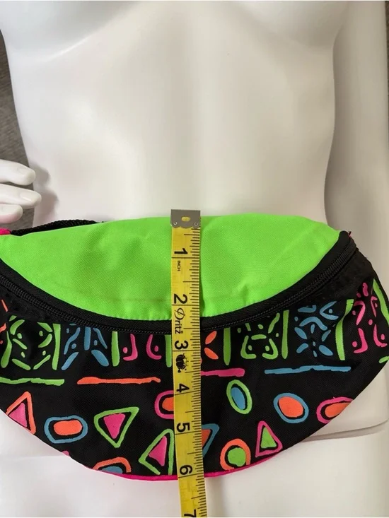 Neon Patterned Black Waist Bag with Lime Green Top 80s-90s vibes! Unisex! - Picture 9 of 14